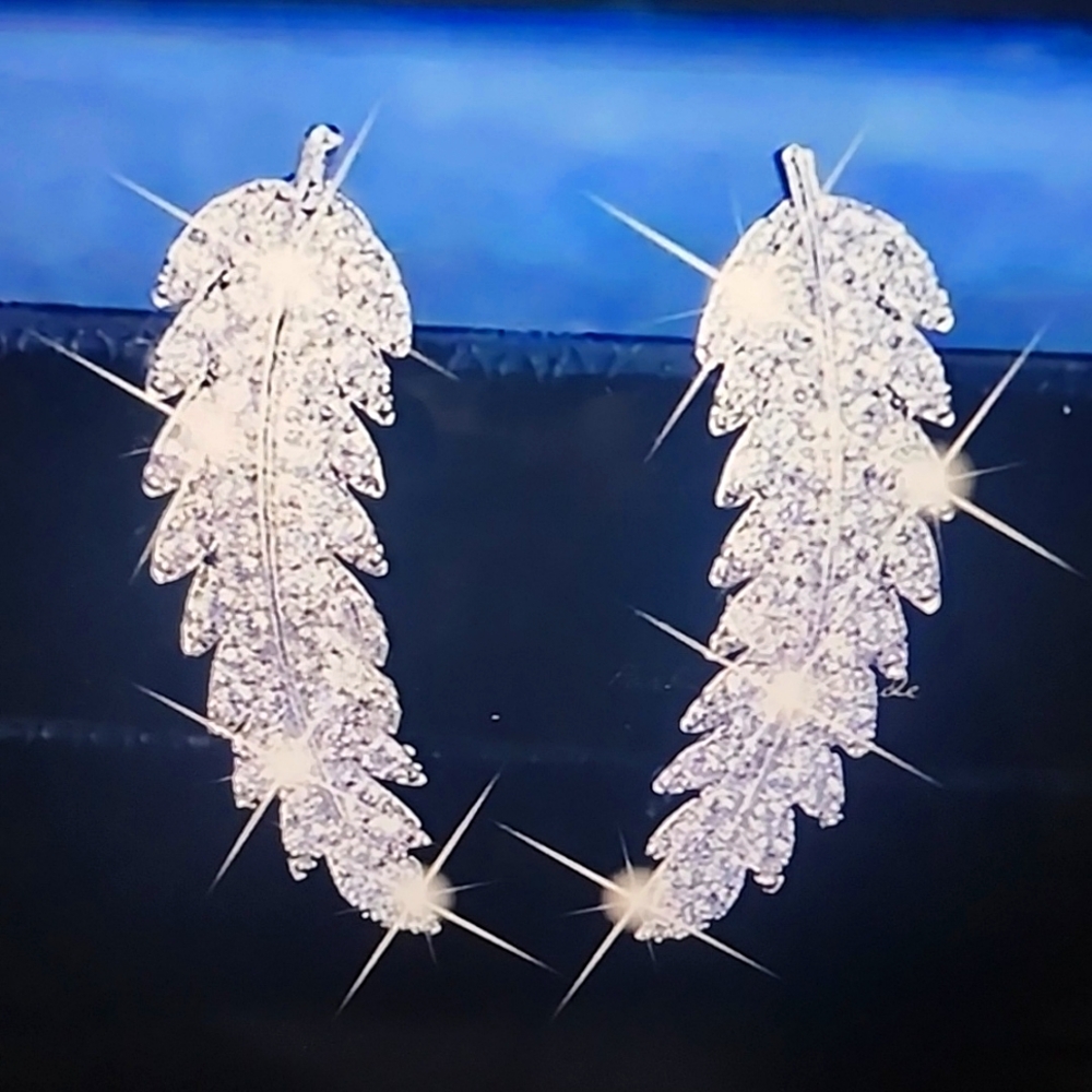 Feather Shaped Cubic zirconia earrings